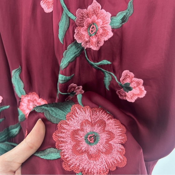 Anna Sui x Free People Poppy Satin Floral Embroidered Bohemian Wide Leg Pants 4 - Picture 5 of 10